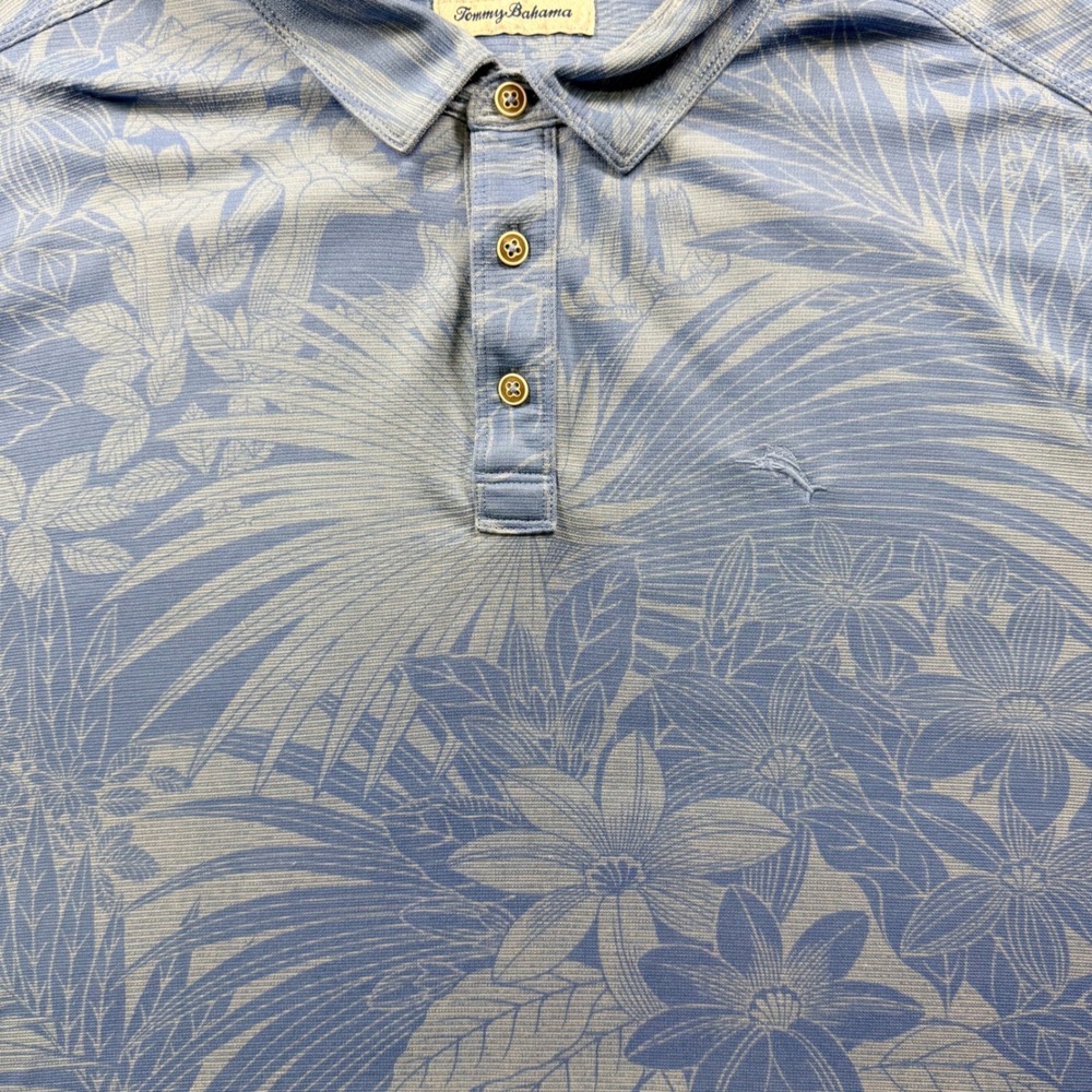 Tommy Bahama Mens XXL Blue Tropical Floral Palm Print Short Sleeve Polo Shirt - Picture 7 of 9